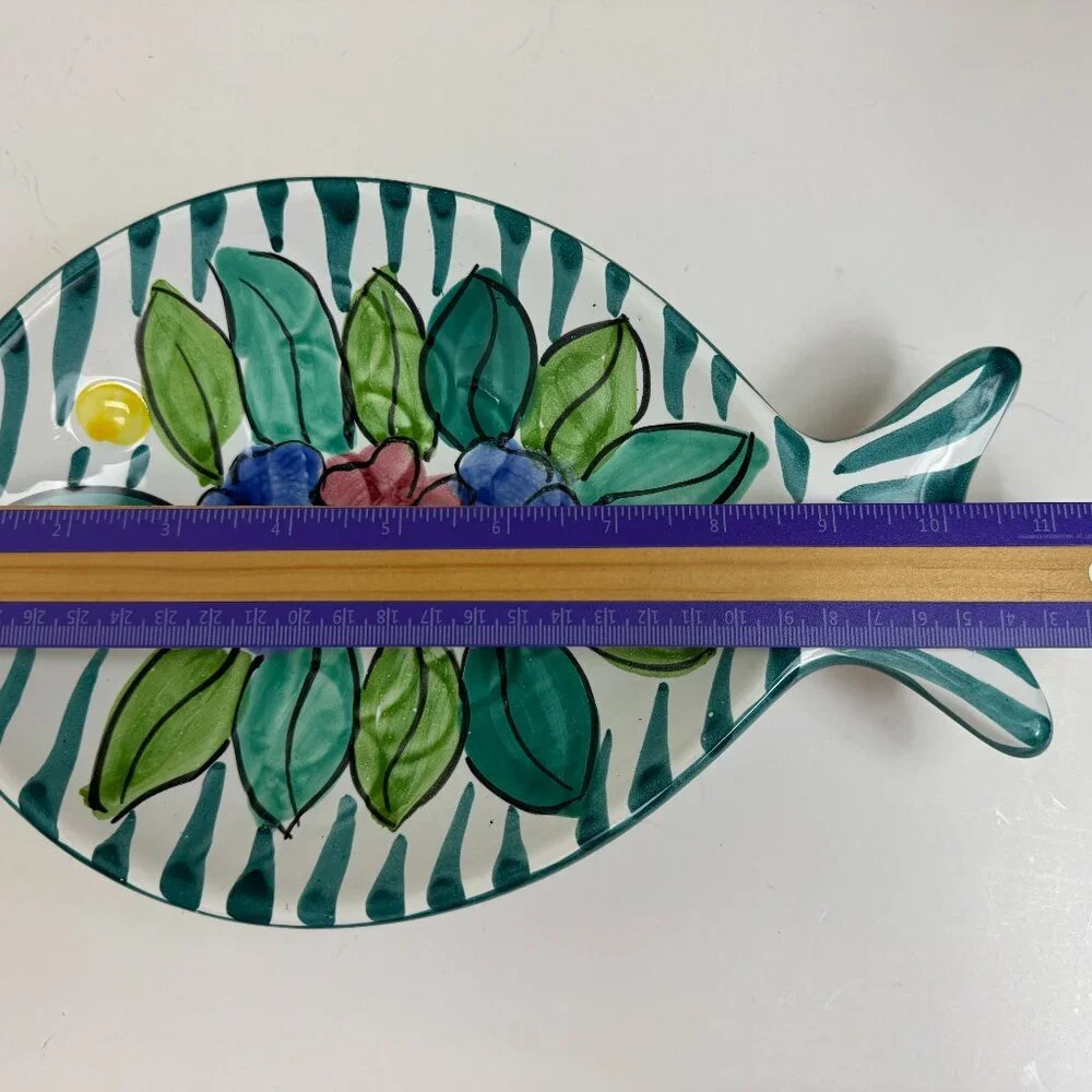 Italian Pottery Fish Shaped Serving Bowl Dish Plate Hand Painted
